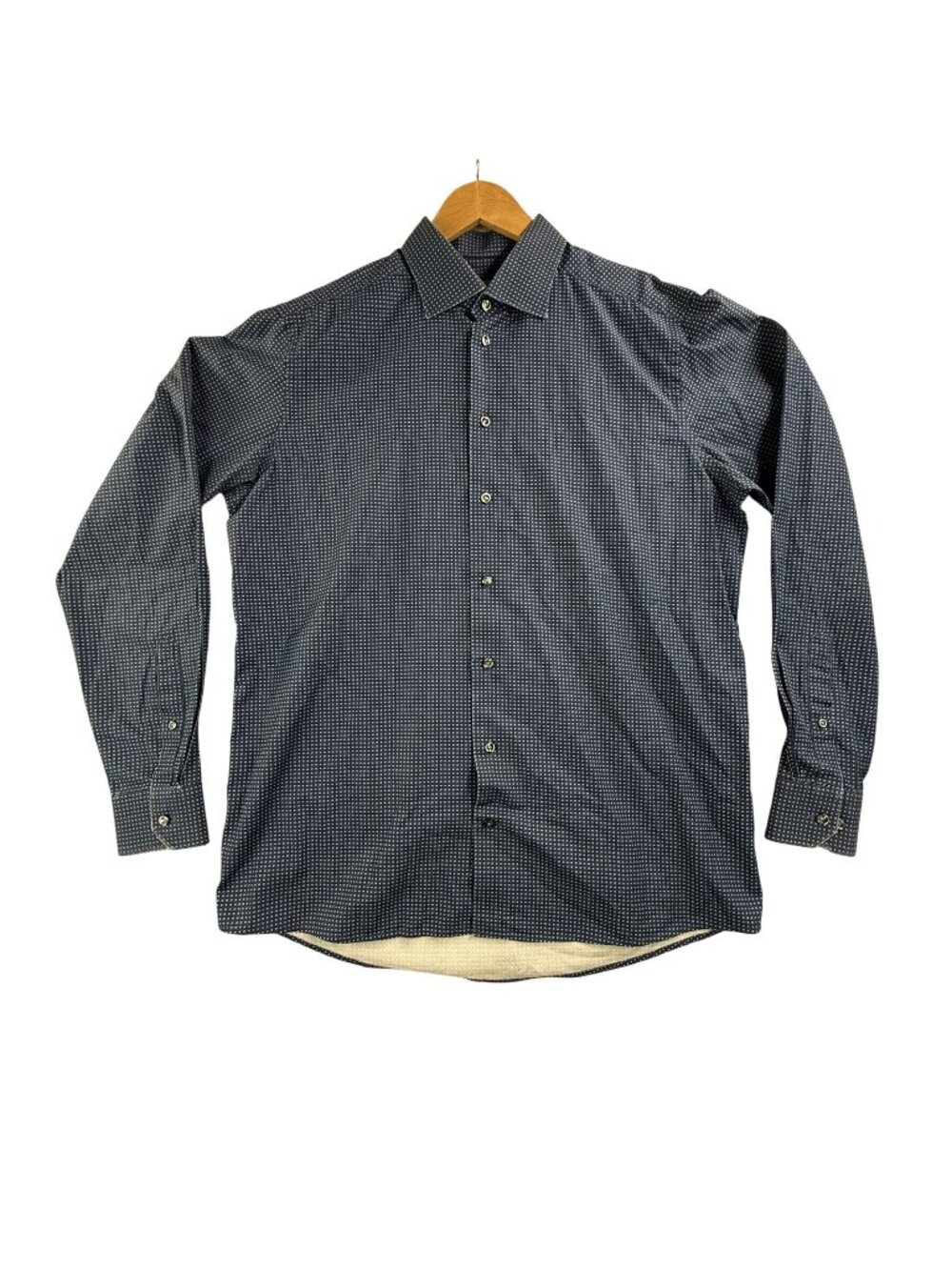 Eton Dress Shirt Mens 17 43 Blue Geometric Contemporary Cotton Long Sleeve XL